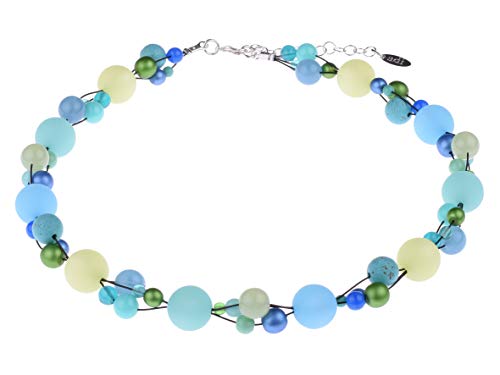 Adi-Modeschmuck Halskette “Amelie”, elegant verflochtene Mischung aus Polaris- und Glasperlen in attraktiven Farbkombinationen, handgefertigt in Berlin (Helle Blau- und Grüntöne) von Adi-Modeschmuck