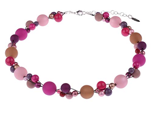 Adi-Modeschmuck Halskette “Amelie”, elegant verflochtene Mischung aus Polaris- und Glasperlen in attraktiven Farbkombinationen, handgefertigt in Berlin (Rosa- und Brauntöne) von Adi-Modeschmuck