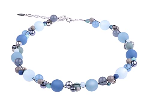 Adi-Modeschmuck Halskette “Angela”, Mischung aus Polaris- Acryl- und Glasperlen, geflochten auf schwarzen Stahlfäden, handgefertigt in Berlin von Adi-Modeschmuck