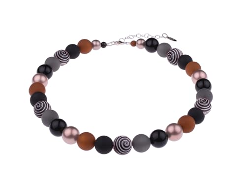 Adi Modeschmuck Halskette 'Tilda', elegante Materialmixkette aus Polaris- und verschiedenen Acrylperlen, handgefertigt in Berlin (Braun- und Grautöne mit bronze metallic) von Adi Modeschmuck