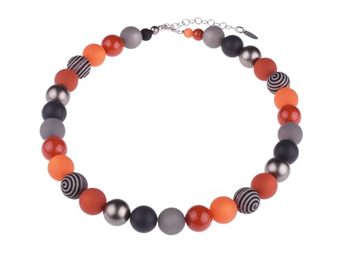 Adi-Modeschmuck Halskette 'Tilda', elegante Mischung aus Polaris- und verschiedensten Acrylperlen, handgefertigt in Berlin (Orange- und Grautöne) von Adi-Modeschmuck