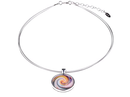 Adi Modeschmuck Halsreif 'Smilla', farbiges Motiv unter einem Glas Cabochon in einem 25mm großen Anhänger, handgefertigt in Berlin (Multicolor) von Adi-Modeschmuck