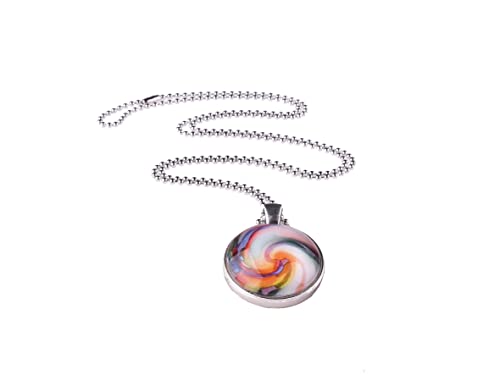 Adi-Modeschmuck Kette 'Inga', 70cm lange Kugelkette mit einem zweiseitigen 25mm Anhänger mit farbigen Motiven unter Glas Cabochons, handgearbeitet in Berlin (Safran marmoriert) von Adi-Modeschmuck
