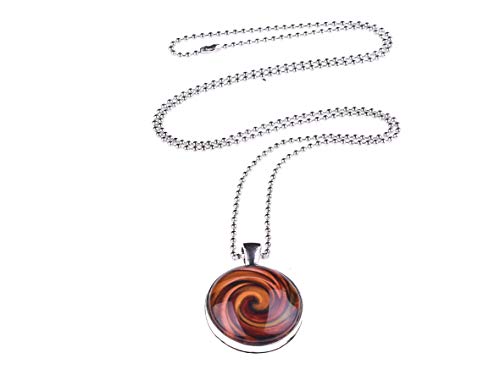 Adi Modeschmuck Kette 'Sabrina', 70cm lange Kugelkette mit einem zweiseitigen 25mm Anhänger mit farbigen Motiven unter Glas Cabochons, handgearbeitet in Berlin (Braun) von Adi-Modeschmuck