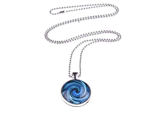 Adi Modeschmuck Kette 'Sabrina', 70cm lange Kugelkette mit einem zweiseitigen 25mm Anhänger mit farbigen Motiven unter Glas Cabochons, handgearbeitet in Berlin (Dunkelblau) von Adi-Modeschmuck