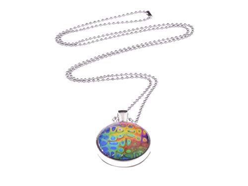Adi- Modeschmuck Kette Samara, 70cm lange Kugelkette mit einem runden 25mm Anhänger mit beidseitig bunten Motiven unter Glas Cabochons, handgearbeitet in Berlin (Motive 2) von Adi- Modeschmuck