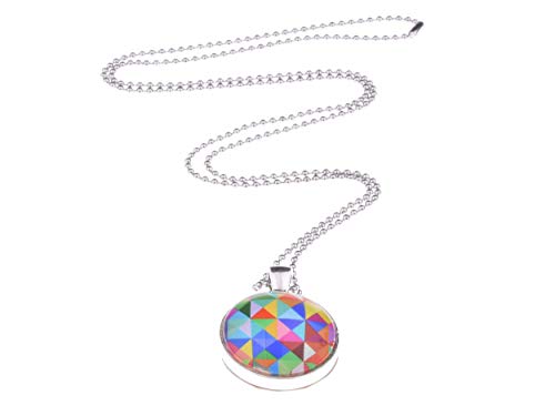 Adi- Modeschmuck Kette Samara, 70cm lange Kugelkette mit einem runden 25mm Anhänger mit beidseitig bunten Motiven unter Glas Cabochons, handgearbeitet in Berlin (Motive 3) von Adi- Modeschmuck