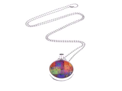 Adi- Modeschmuck Kette Samara, 70cm lange Kugelkette mit einem runden 25mm Anhänger mit beidseitig bunten Motiven unter Glas Cabochons, handgearbeitet in Berlin (Motive 6) von Adi- Modeschmuck