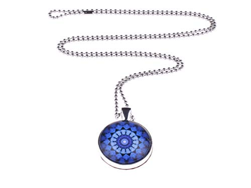 Adi-Modeschmuck Kette Soraya, 70cm lange Kugelkette mit einem runden, zweiseitigen 25mm Anhänger mit phantasievoll romantischen Motiven unter Glas Cabochons, handgearbeitet in Berlin (Marineblau) von Adi-Modeschmuck