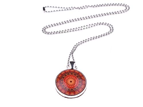 Adi-Modeschmuck Kette Soraya, 70cm lange Kugelkette mit einem runden, zweiseitigen 25mm Anhänger mit phantasievoll romantischen Motiven unter Glas Cabochons, handgearbeitet in Berlin (Orange) von Adi-Modeschmuck