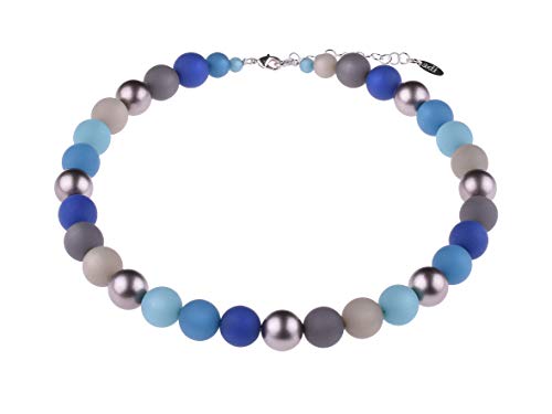 Adi-Modeschmuck Klassische Polariskette “Magdalena”, Polarisperlen mit metallic Akzenten, handgefertigt in Berlin (Dunkle Blau- und Grautöne) von Adi-Modeschmuck