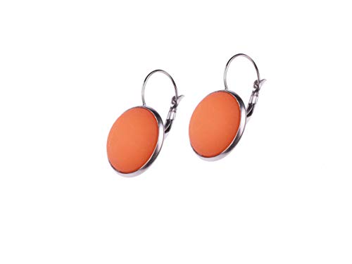 Adi Modeschmuck Ohrring 'Kaja', 16mm Cabochon aus echtem Polaris in einer leichten Klappbrisur aus Edelstahl, handgefertigt in Berlin Edelstahl (Orange) von Adi-Modeschmuck