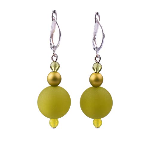 Adi Modeschmuck Ohrringe Amelie, 14mm Polarisperle und kleine Glasperlen in frischen Farbkombinationen, handgefertigt in Berlin (Oliv) von Adi-Modeschmuck