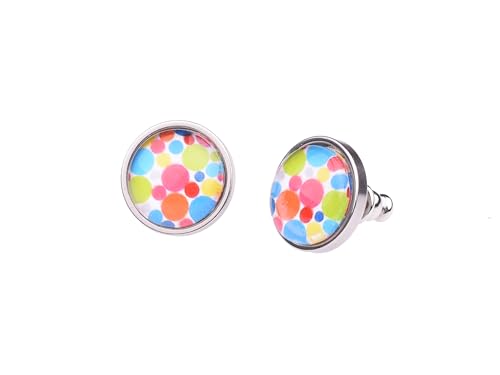 Adi Modeschmuck Ohrstecker 'Isa', originelle farbige Ornamente unter einem 12mm Glas Cabochon, handgefertigt in Berlin (Buntes Motiv 1) von Adi-Modeschmuck