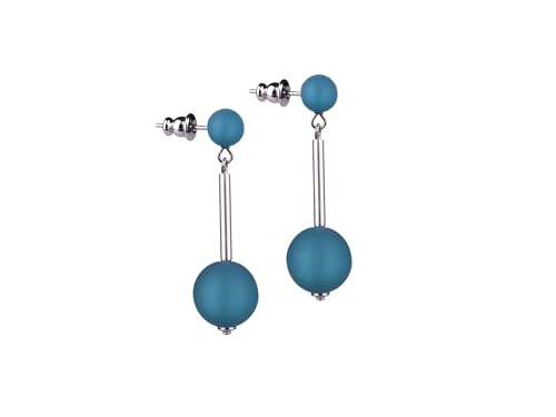 Adi Modeschmuck Ohrstecker 'Lotta', interessante Mischung aus Ohrstecker und Ohrhänger, 8mm Ohrstecker aus Polaris, versilbertes Röhrchen und 14mm Polarisperle, handgefertigt in Berlin (Petrol) von Adi-Modeschmuck