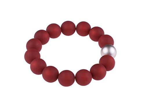 Adi-Modeschmuck Polaris Armband Fiona, 14mm große original italienische Polarisperlen mit Einer Akzentperle in metallic Silber, handgefertigt in Berlin (Bordeaux) von Adi-Modeschmuck