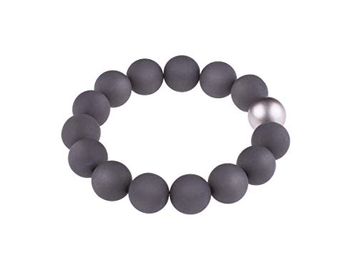 Adi-Modeschmuck Polaris Armband Fiona, 14mm große original italienische Polarisperlen mit Einer Akzentperle in metallic Silber, handgefertigt in Berlin (Dunkelgrau) von Adi-Modeschmuck