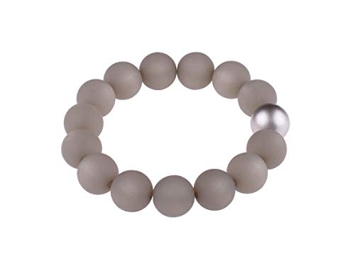 Adi-Modeschmuck Polaris Armband Fiona, 14mm große original italienische Polarisperlen mit Einer Akzentperle in metallic Silber, handgefertigt in Berlin (Hellgrau) von Adi-Modeschmuck