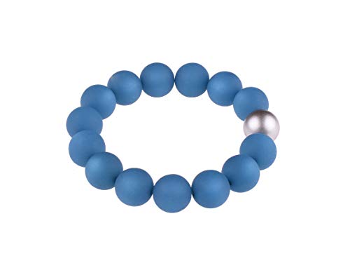 Adi-Modeschmuck Polaris Armband Fiona, 14mm große original italienische Polarisperlen mit Einer Akzentperle in metallic Silber, handgefertigt in Berlin (Indigo) von Adi-Modeschmuck