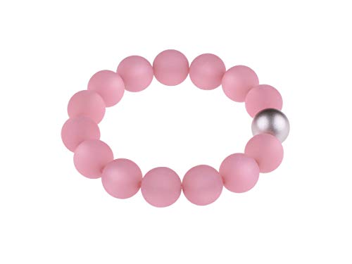 Adi-Modeschmuck Polaris Armband Fiona, 14mm große original italienische Polarisperlen mit Einer Akzentperle in metallic Silber, handgefertigt in Berlin (Rosa) von Adi-Modeschmuck