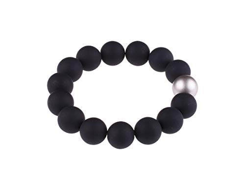 Adi-Modeschmuck Polaris Armband Fiona, 14mm große original italienische Polarisperlen mit Einer Akzentperle in metallic Silber, handgefertigt in Berlin (Schwarz) von Adi-Modeschmuck