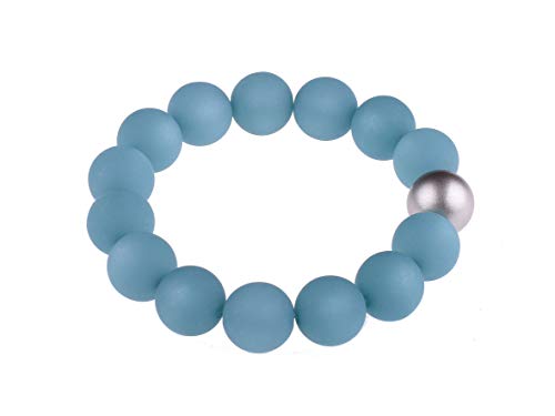 Adi-Modeschmuck Polaris Armband Fiona, 14mm große original italienische Polarisperlen mit Einer Akzentperle in metallic Silber, handgefertigt in Berlin (Taubenblau) von Adi-Modeschmuck