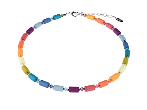 Adi-Modeschmuck Zarte Polaris Halskette 'Dana', Zylinderperlen aus original italienischem Polaris, geschliffene Glasperlen und kleinste Messingperlchen, handgefertigt in Berlin (Multicolor) von Adi-Modeschmuck