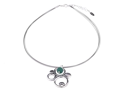 Adi-Modeschmuck ausgefallener Halsreif 'Ada', kunstvoller Anhänger mit einer Akzentperle aus buntem italienischem Polaris, handgefertigt in Berlin (Dunkelgrün) von Adi-Modeschmuck