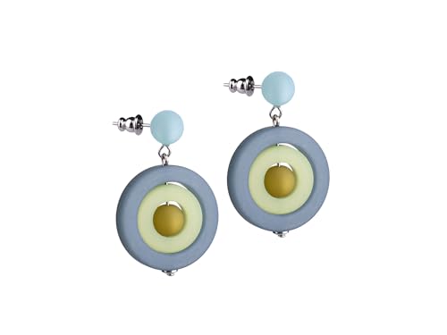 Adi Modeschmuck ausgefallener Polaris Ohrring 'Lia', Ohrstecker mit kreisrunden Anhängern in attraktiven Farbgebungen, ca 4cm lang, handgefertigt in Berlin (Blau und Grüntöne) von Adi-Modeschmuck