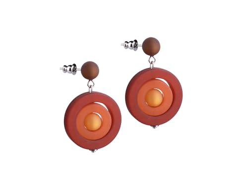 Adi Modeschmuck ausgefallener Polaris Ohrring 'Lia', Ohrstecker mit kreisrunden Anhängern in attraktiven Farbgebungen, ca 4cm lang, handgefertigt in Berlin (Brauntöne mit Orange) von Adi-Modeschmuck