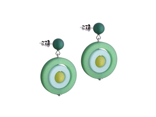 Adi Modeschmuck ausgefallener Polaris Ohrring 'Lia', Ohrstecker mit kreisrunden Anhängern in attraktiven Farbgebungen, ca 4cm lang, handgefertigt in Berlin (Grüntöne mit Aqua) von Adi-Modeschmuck