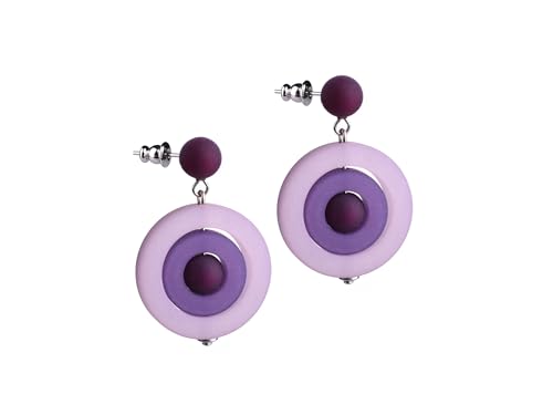 Adi Modeschmuck ausgefallener Polaris Ohrring 'Lia', Ohrstecker mit kreisrunden Anhängern in attraktiven Farbgebungen, ca 4cm lang, handgefertigt in Berlin (Violett mit Flieder) von Adi-Modeschmuck