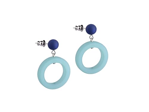 Adi Modeschmuck ausgefallener Polaris Ohrring 'Lilia', Ohrstecker mit einem kreisrunden Anhänger in attraktiven Farbgebungen, ca 4cm lang, handgefertigt in Berlin (Aqua mit Marineblau) von Adi-Modeschmuck