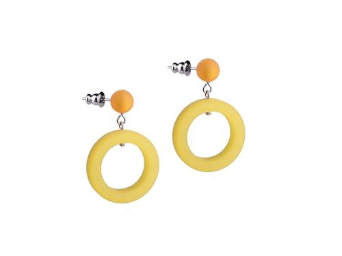 Adi Modeschmuck ausgefallener Polaris Ohrring 'Lilia', Ohrstecker mit einem kreisrunden Anhänger in attraktiven Farbgebungen, ca 4cm lang, handgefertigt in Berlin (Gelb mit Safran) von Adi-Modeschmuck