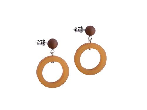 Adi Modeschmuck ausgefallener Polaris Ohrring 'Lilia', Ohrstecker mit einem kreisrunden Anhänger in attraktiven Farbgebungen, ca 4cm lang, handgefertigt in Berlin (Hellbraun mit Dunkelbraun) von Adi-Modeschmuck