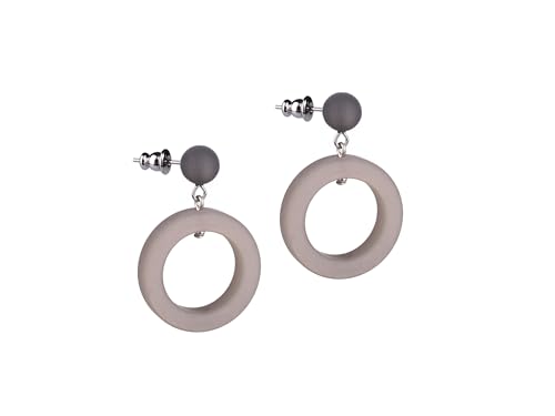 Adi Modeschmuck ausgefallener Polaris Ohrring 'Lilia', Ohrstecker mit einem kreisrunden Anhänger in attraktiven Farbgebungen, ca 4cm lang, handgefertigt in Berlin (Hellgrau mit Dunkelgrau) von Adi-Modeschmuck