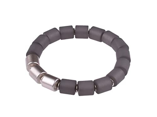 Adi-Modeschmuck elegantes Armband Bella, 10mm Zylinderperlen aus original italienischem Polaris mit silber metallic Akzenten auf elastischem Band, handgefertigt in Berlin (Dunkelgrau) von Adi-Modeschmuck