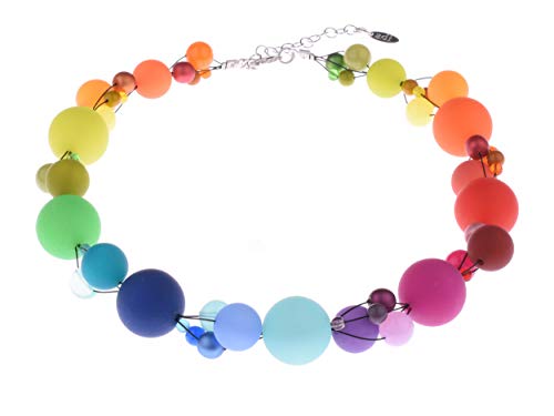 Adi Modeschmuck große Halskette “Amelia”, auffallende verflochtene Mischung aus Polaris-, Acryl- und Glasperlen in attraktiven Farbkombinationen, handgefertigt in Berlin (Bunt) von Adi-Modeschmuck