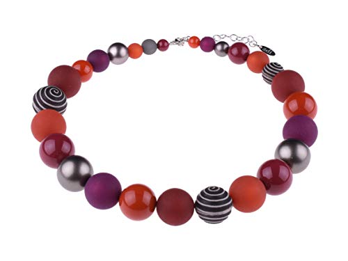 Adi Modeschmuck große Halskette 'Thabea', elegante Mischung aus Polaris- und Acrylperlen mit attraktiven Akzenten, handgefertigt in Berlin (Dunkle Rottöne mit dunkelsilber metallic) von Adi Modeschmuck