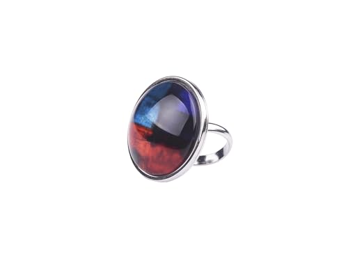 Adi-Modeschmuck großer Statement-Ring 'Inga', attraktive farbige Ornamente unter einem 25mm Glas Cabochon, größenverstellbarer Ring aus Edelstahl, handgefertigt in Berlin (Rot Blau) von Adi-Modeschmuck
