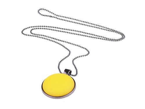Adi-Modeschmuck lange Damenkette 'Freya', 25mm Polaris Cabochon in einem schwarzen Anhänger, zarte schwarze Kugelkette, handgefertigt in Berlin (Gelb) von Adi-Modeschmuck