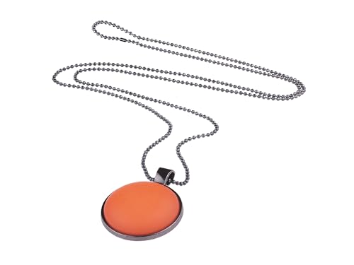 Adi-Modeschmuck lange Damenkette 'Freya', 25mm Polaris Cabochon in einem schwarzen Anhänger, zarte schwarze Kugelkette, handgefertigt in Berlin (Orange) von Adi-Modeschmuck