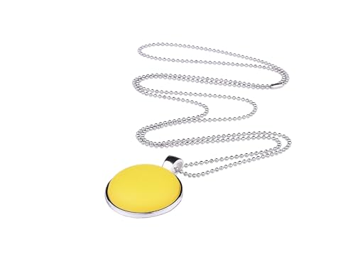 Adi-Modeschmuck lange Damenkette 'Stina', 25mm Polaris Cabochon in einem Anhänger aus Edelstahl an einer 70cm langen zarten Kugelkette, handgefertigt in Berlin (Gelb) von Adi-Modeschmuck
