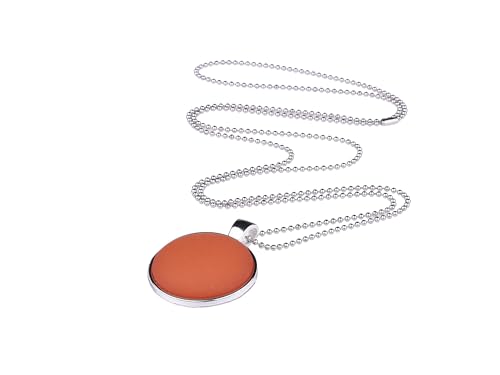 Adi-Modeschmuck lange Damenkette 'Stina', 25mm Polaris Cabochon in einem Anhänger aus Edelstahl an einer 70cm langen zarten Kugelkette, handgefertigt in Berlin (Orange) von Adi-Modeschmuck
