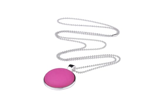 Adi-Modeschmuck lange Damenkette 'Stina', 25mm Polaris Cabochon in einem Anhänger aus Edelstahl an einer 70cm langen zarten Kugelkette, handgefertigt in Berlin (Pink) von Adi-Modeschmuck