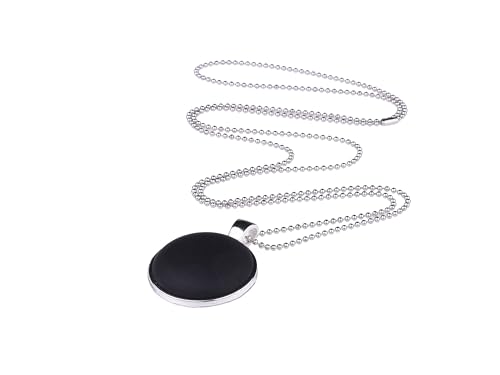Adi-Modeschmuck lange Damenkette 'Stina', 25mm Polaris Cabochon in einem Anhänger aus Edelstahl an einer 70cm langen zarten Kugelkette, handgefertigt in Berlin (Schwarz) von Adi-Modeschmuck