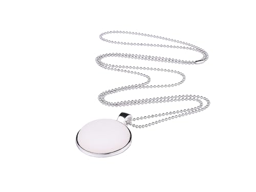 Adi-Modeschmuck lange Damenkette 'Stina', 25mm Polaris Cabochon in einem Anhänger aus Edelstahl an einer 70cm langen zarten Kugelkette, handgefertigt in Berlin (Weiß) von Adi-Modeschmuck