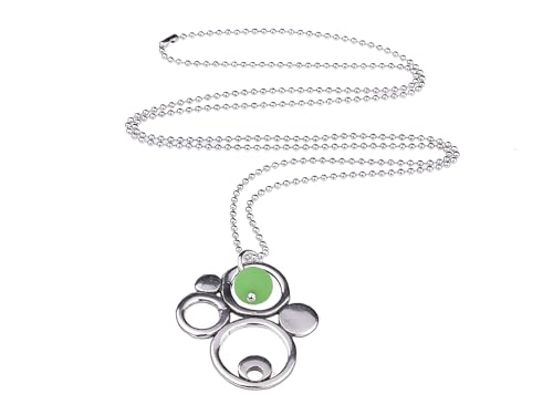 Adi-Modeschmuck lange Halskette 'Ava', ausgefallener Metallanhänger mit einer farbigen Akzentperle aus italienischem Polaris, 70cm lange Kugelkette aus Edelstahl, handgefertigt in Berlin (Grün) von Adi-Modeschmuck