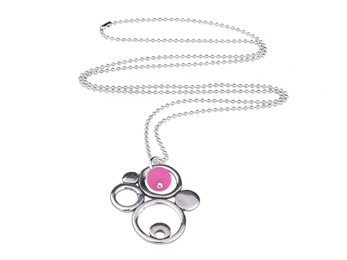 Adi-Modeschmuck lange Halskette 'Ava', ausgefallener Metallanhänger mit einer farbigen Akzentperle aus italienischem Polaris, 70cm lange Kugelkette aus Edelstahl, handgefertigt in Berlin (Pink) von Adi-Modeschmuck