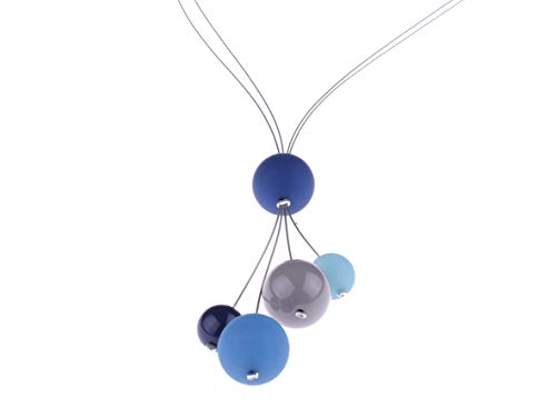 Adi Modeschmuck lange Kette "Nicole",insgesamt 90cm lange, zweisträngige Kette ohne Verschluß aus Polaris- glänzenden Acrylperlen, handgefertigt in Berlin (Dunkle Blau- und Grautöne) von Adi-Modeschmuck